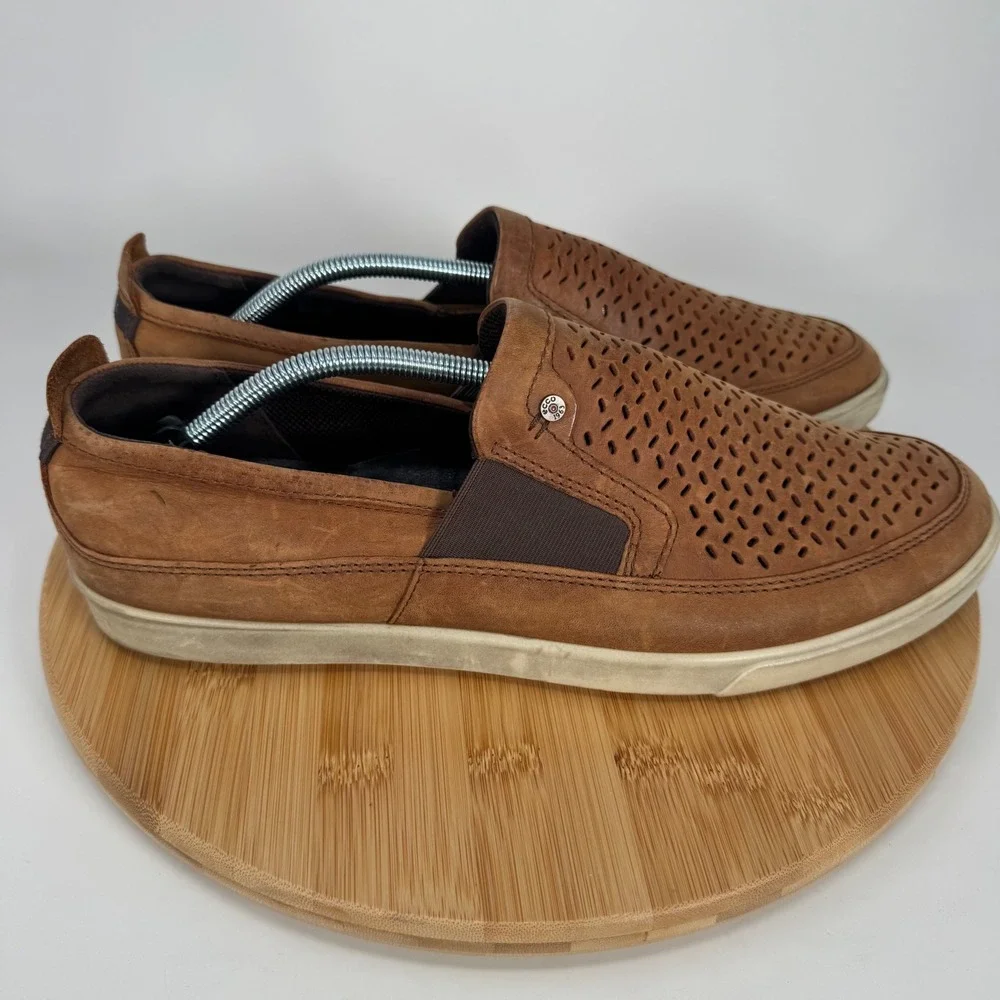 ECCO Kyle Perforated Slip On Sneakers Mens 12 Brown Leather Loafers 535884-02112